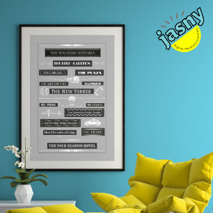 Famous New York City Hotels Modern Framed Poster