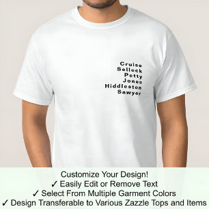 Famous Notable Custom Editable Surname List 06B T-Shirt