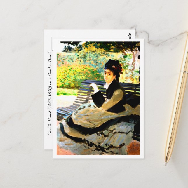 Famous painting Camille Monet on a Garden Bench  Postcard (Front/Back In Situ)