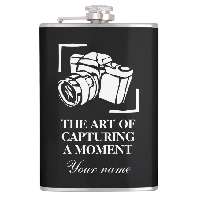 Famous photography quote black and white drink flask (Front)