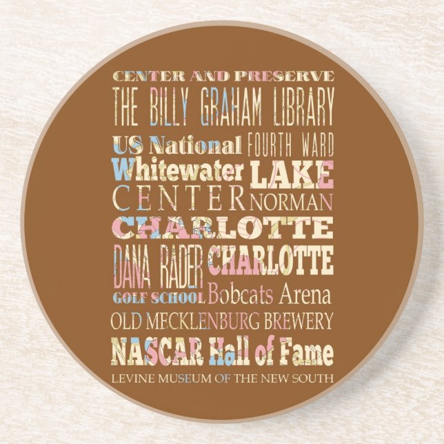 Famous Places of Charlotte, North Carolina. Drink Coaster (Front)