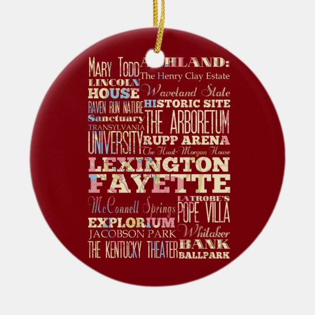 Famous Places of Lexington Fayette, Kentucky. Ceramic Ornament (Front)
