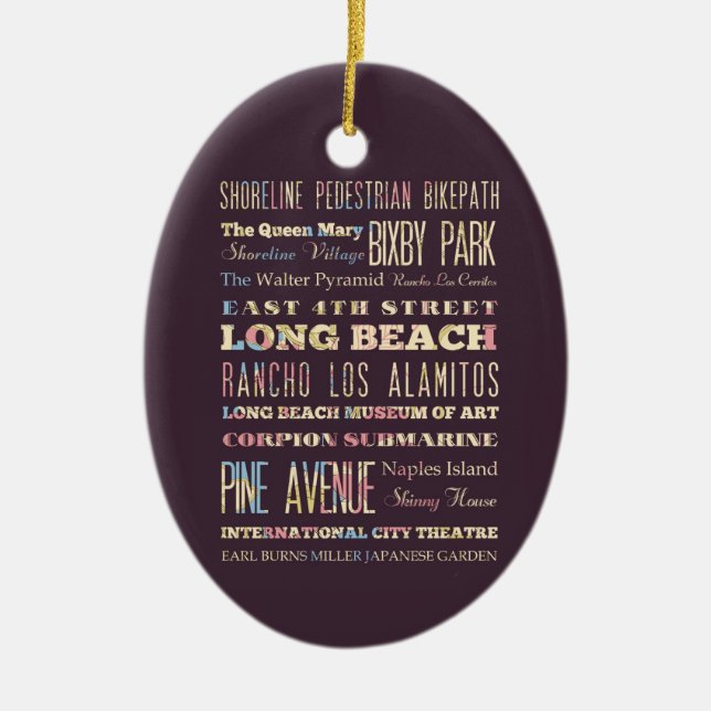 Famous Places of Long Beach, California. Ceramic Ornament (Front)