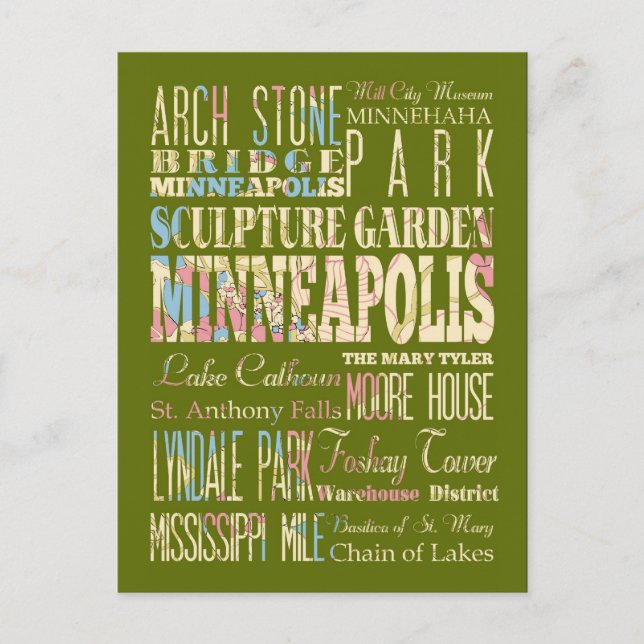 Famous Places of Minneapolis, Minnesota. Postcard (Front)
