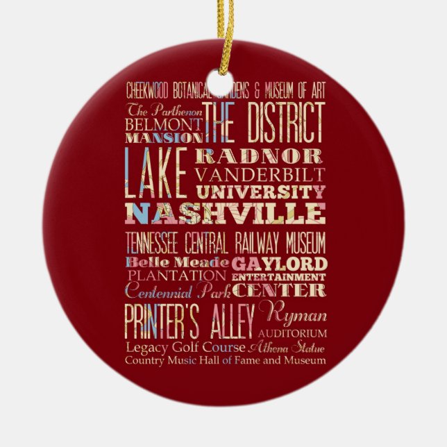 Famous Places of Nashville, Tennessee. Ceramic Ornament (Front)