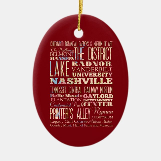 Famous Places of Nashville, Tennessee. Ceramic Ornament (Front)
