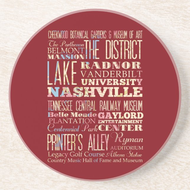 Famous Places of Nashville, Tennessee. Drink Coaster (Front)