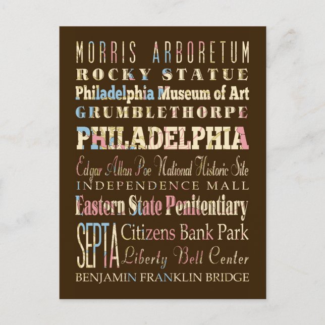 Famous Places of Philadelphia, Pennsylvania. Postcard (Front)