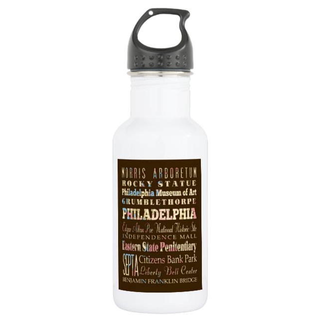 Famous Places of Philadelphia, Pennsylvania. Water Bottle (Front)