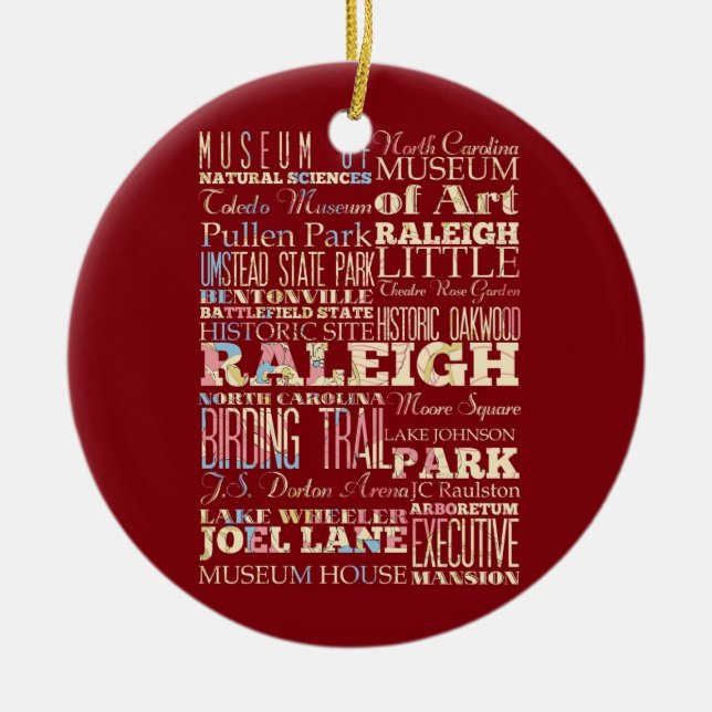 Famous Places of Raleigh, North Carolina. Ceramic Ornament (Front)