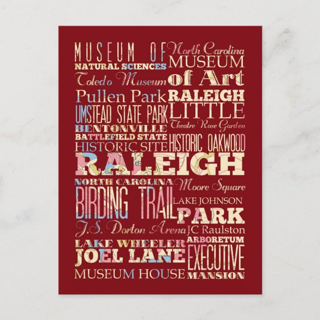 Famous Places of Raleigh, North Carolina. Postcard (Front)