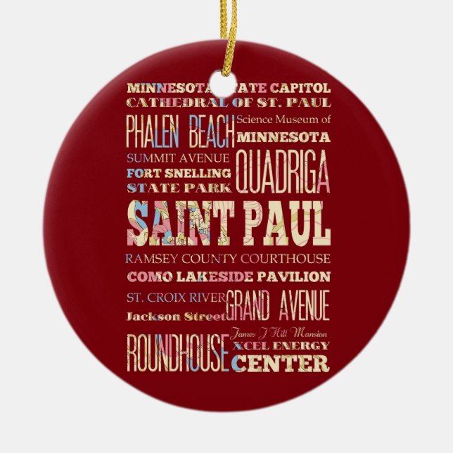 Famous Places of Saint Paul, Minnesota. Ceramic Ornament (Front)