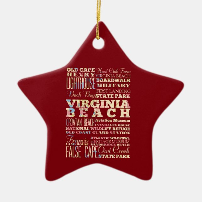 Famous Places of Virginia Beach, Virginia. Ceramic Ornament (Front)