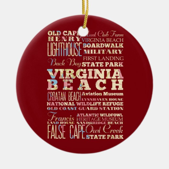 Famous Places of Virginia Beach, Virginia. Ceramic Ornament (Front)