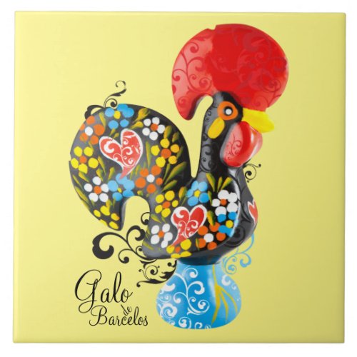 Famous Rooster of Barcelos 06 _ Floral edition Ceramic Tile
