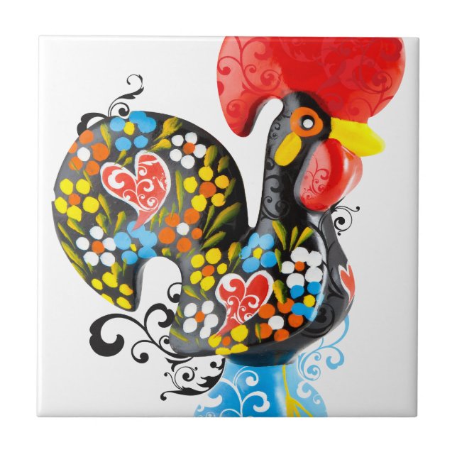 Famous Rooster of Barcelos Nr 06 - Floral edition Ceramic Tile (Front)