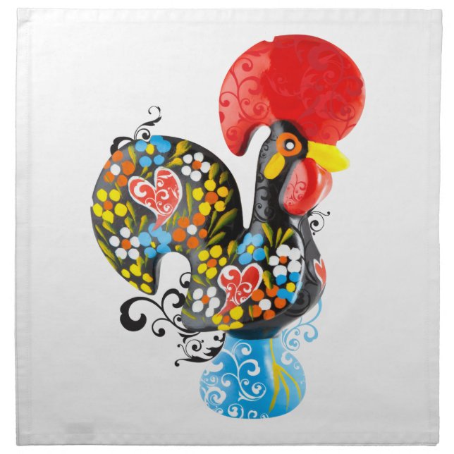 Famous Rooster of Barcelos Nr 06 - Floral edition Cloth Napkin (Front)