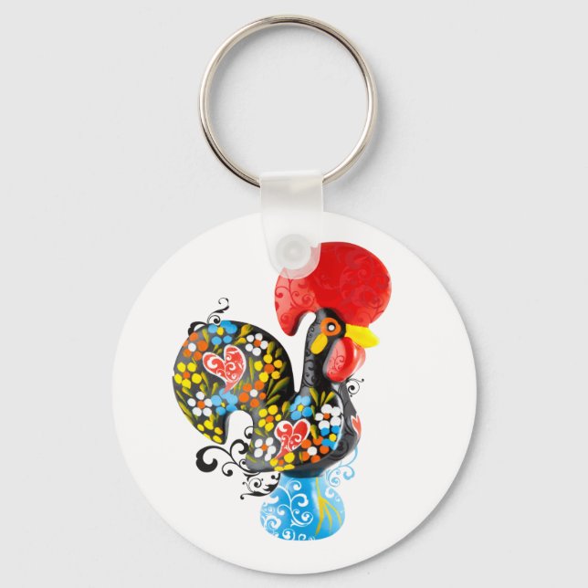 Famous Rooster of Barcelos Nr 06 - Floral edition Keychain (Front)