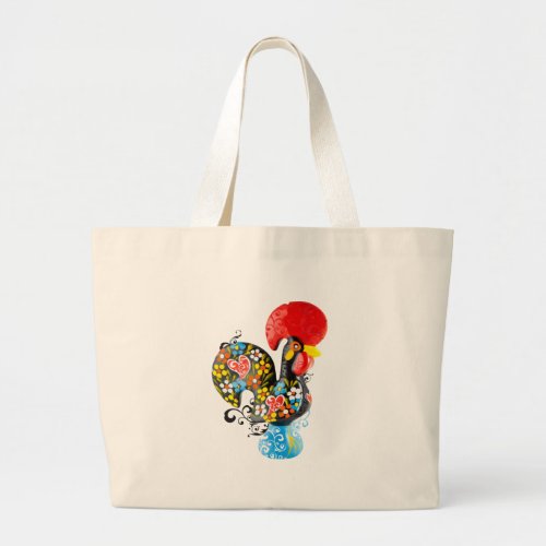 Famous Rooster of Barcelos Nr 06 _ Floral edition Large Tote Bag