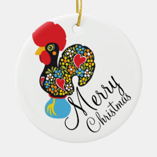 Famous Rooster of Barcelos Nr 06 Merry Christmas Ceramic Ornament