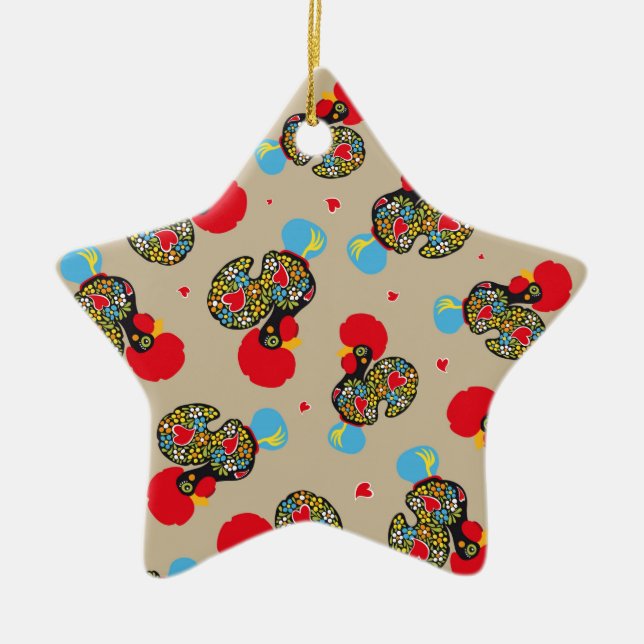 Famous Rooster of Barcelos Nr 06 Pattern Ceramic Ornament (Front)