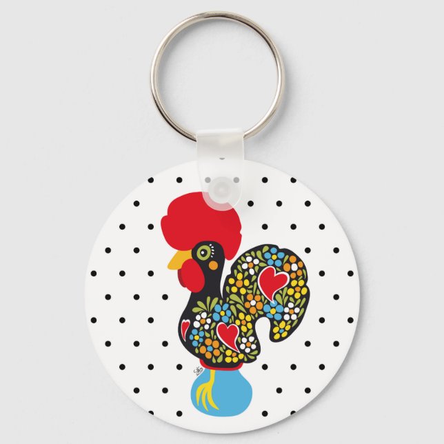 Famous Rooster of Barcelos Nr 06 - Polka Dots Keychain (Front)