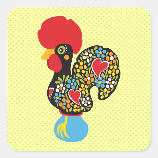 Famous Rooster of Barcelos Nr 06 Square Sticker (Front)