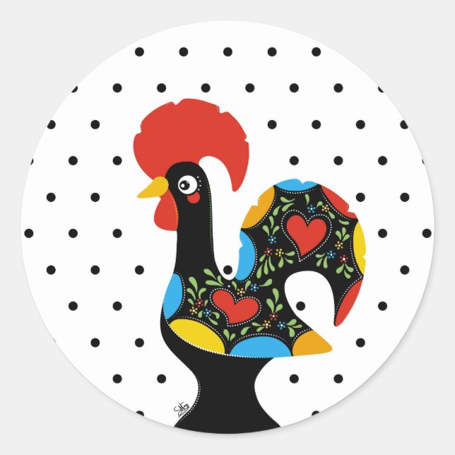 Famous Rooster of Barcelos Nr 09 - Polka Dots Classic Round Sticker (Front)