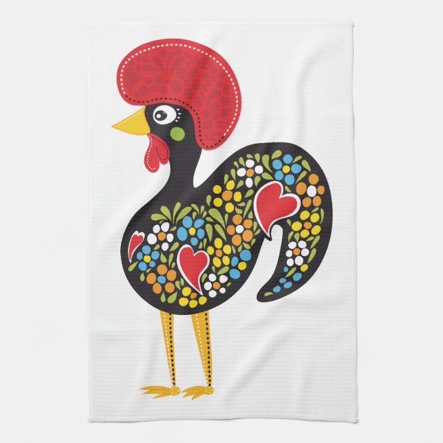 Famous Rooster of Barcelos Portugal Nr. 07 Kitchen Towel (Vertical)