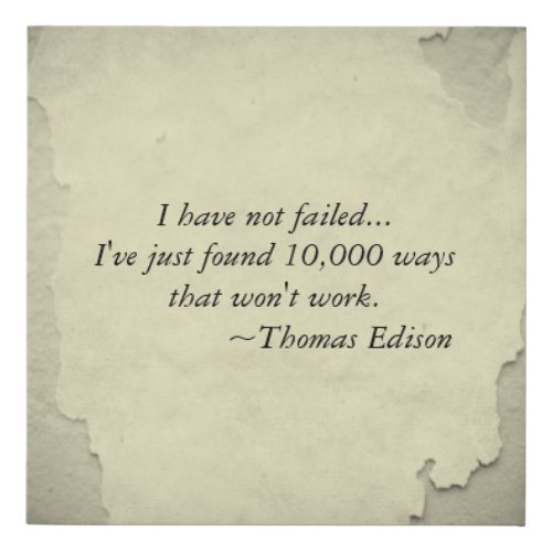 Famous Thomas Edison Quote Inspiration for Success Faux Canvas Print