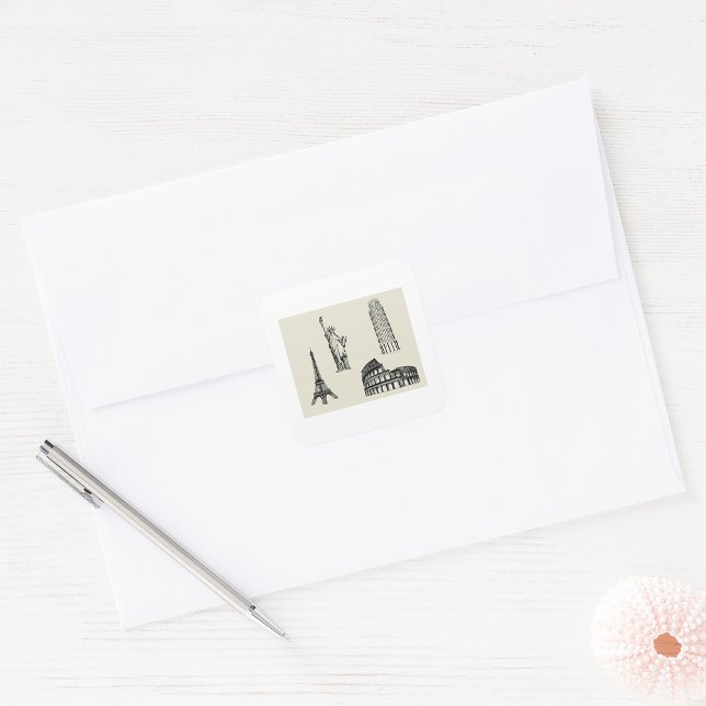 Famous World Landmarks Sketch Square Sticker (Creator Uploaded)