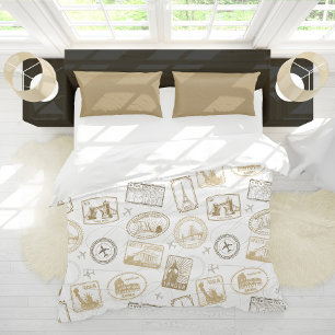 Famous World Landmarks World Traveler Pattern Duvet Cover
