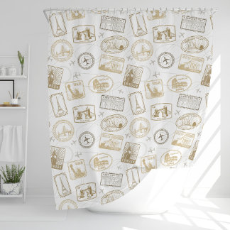 Famous World Landmarks World Traveler Pattern Shower Curtain