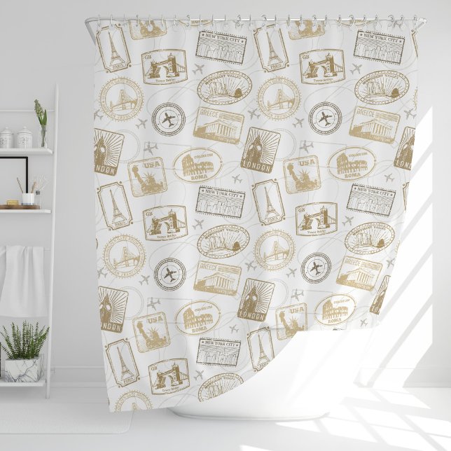 Famous World Landmarks World Traveler Pattern Shower Curtain (Creator Uploaded)