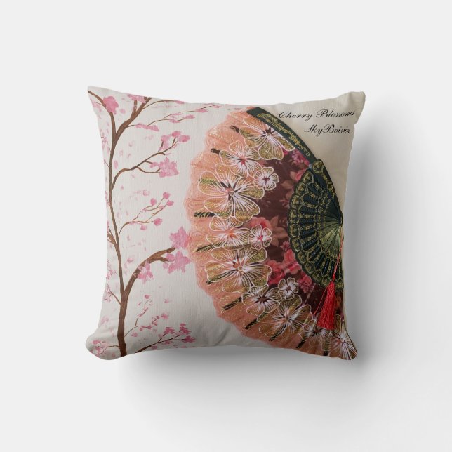 "fan collection" cherry blossoms throw pillow (Front)