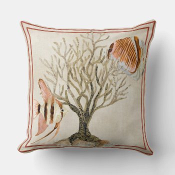 Fan Coral Ocean Beach Angel Tropical Fish Brown Throw Pillow by AudreyJeanne at Zazzle