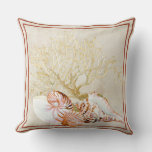 Fan Coral Ocean Beach Nautilus Conch Sea Shell Throw Pillow at Zazzle