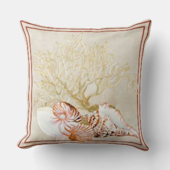 Fan Coral Ocean Beach Nautilus Conch Sea Shell Throw Pillow by AudreyJeanne at Zazzle