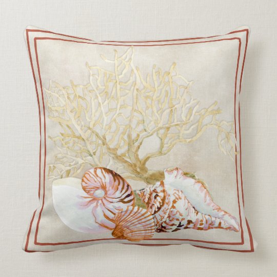 Fan Coral Ocean Beach Nautilus Conch Sea Shell Throw Pillow