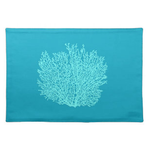 Fan Coral Print, Aqua on Turquoise Cloth Placemat