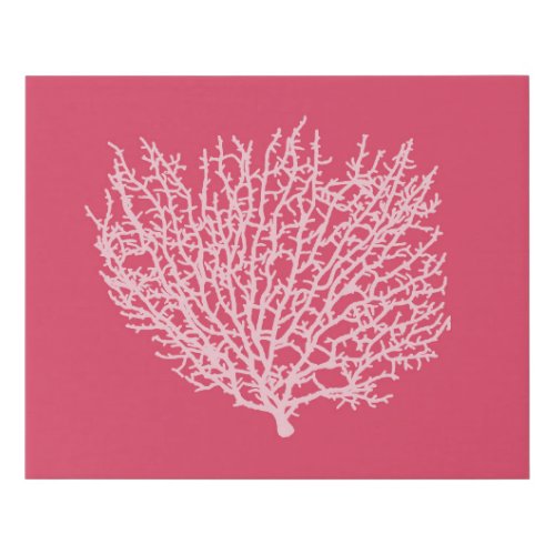 Fan Coral Print Pale Pink on Deep Coral  Pink Faux Canvas Print