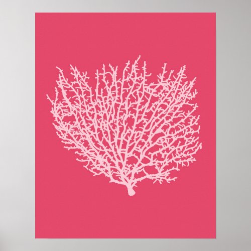 Fan Coral Print Pale Pink on Deep Coral  Pink Poster