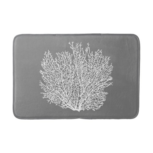 Fan Coral Print Pale Silver on Medium Gray  Grey Bath Mat