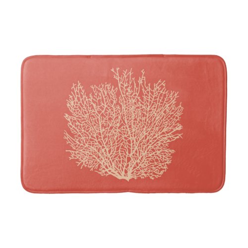 Fan Coral Print Peach on Deep Coral  Orange Bath Mat