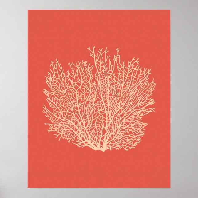 Fan Coral Print, Peach on Deep Coral  Orange Poster (Front)