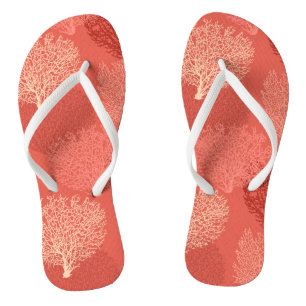 Fan Coral Print, Shades of Coral Orange Flip Flops