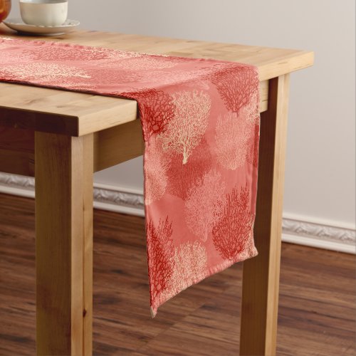 Fan Coral Print Shades of Coral Orange  Short Table Runner