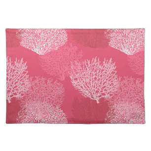 Fan Coral Print, Shades of Coral Pink   Cloth Plac Placemat