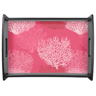 Fan Coral Print, Shades of Coral Pink   Serving Tray