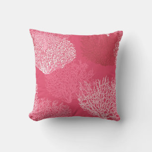 Fan Coral Print, Shades of Coral Pink Throw Pillow